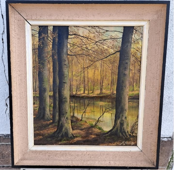 huile sur panneau signe rene stevens, Enlèvement ou Envoi, Panneau