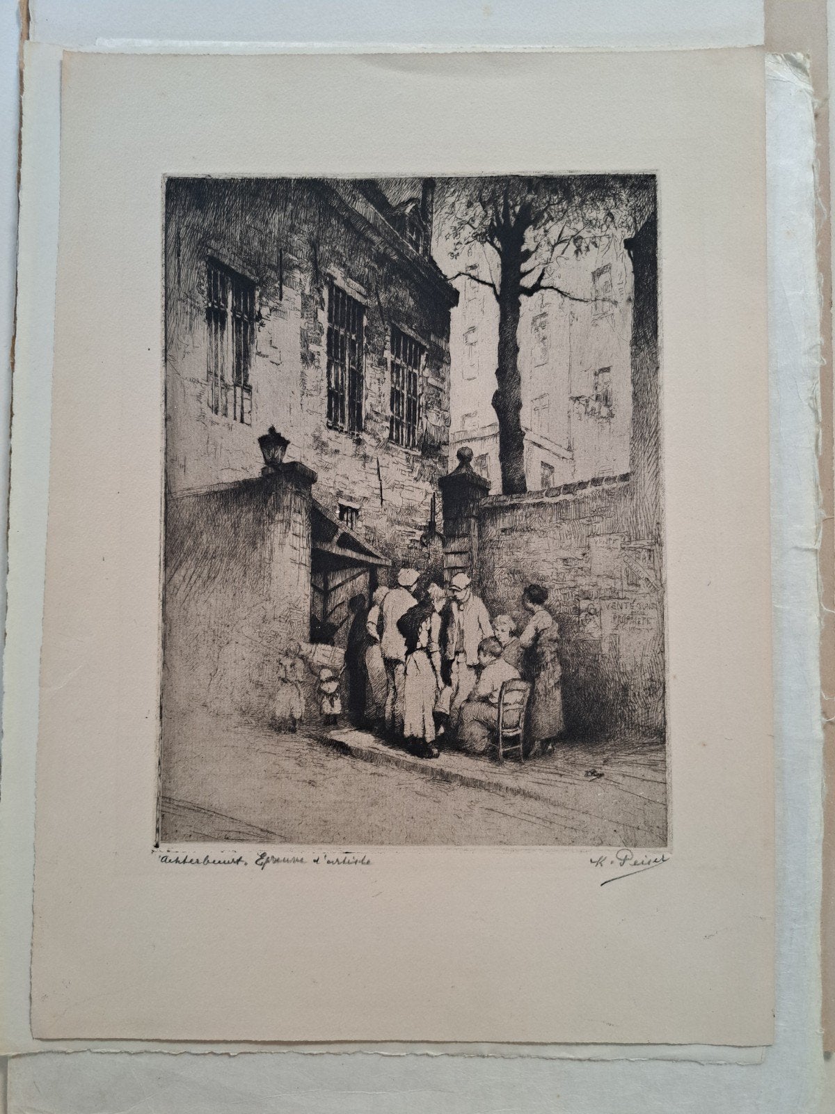 PEISER Kurt "Achterbuurt" ets, Ophalen of Verzenden, Ets, Ingelijst