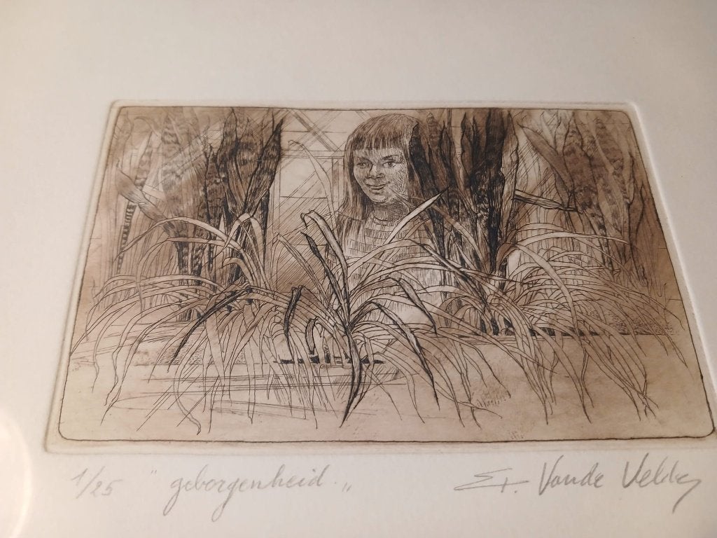 ets geborgenheid, Antiek en Kunst, Kunst | Etsen en Gravures, Ophalen of Verzenden, Ets, Gesigneerd
