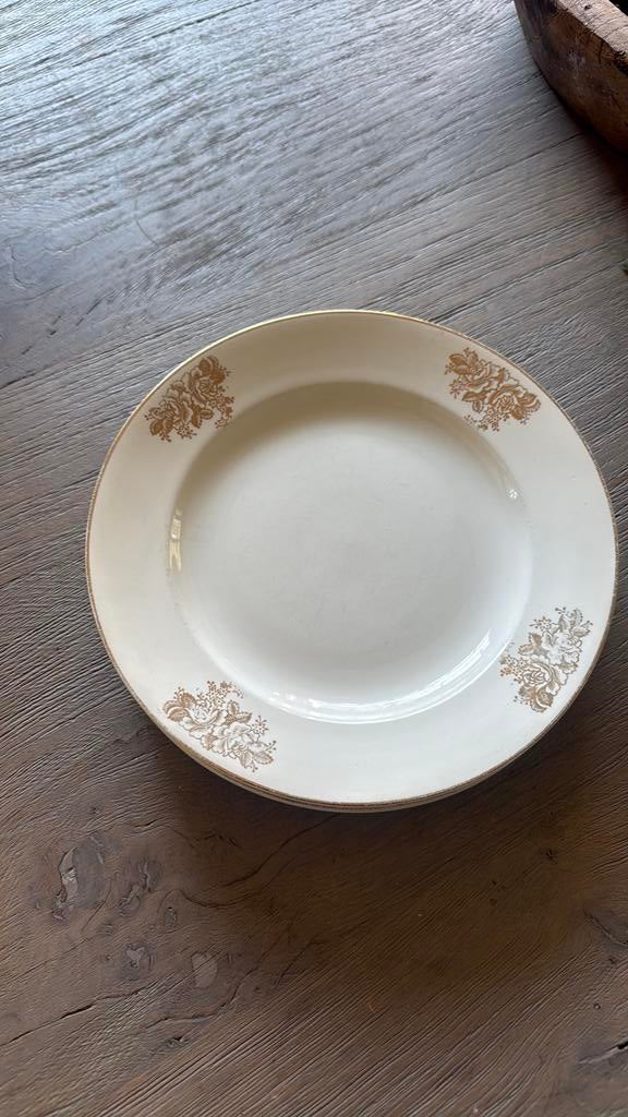 4 borden Boch La Louvière met gouden bloemen, Antiquités & Art, Enlèvement