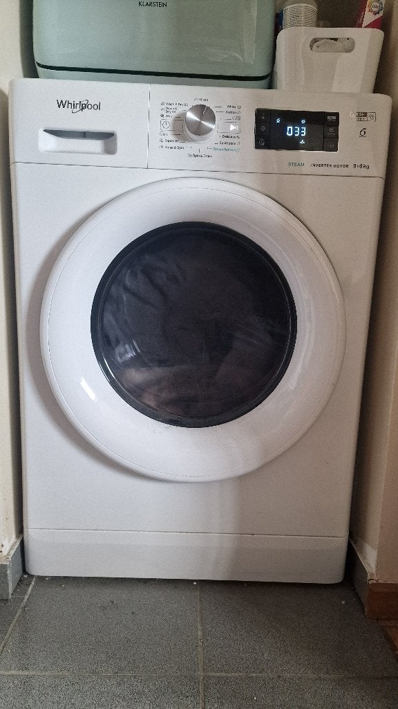 Whirlpool FFWDB wasmachine/droger — 9/6 kg, Ophalen, 1200 tot 1600 toeren, Gebruikt, Minder dan 85 cm