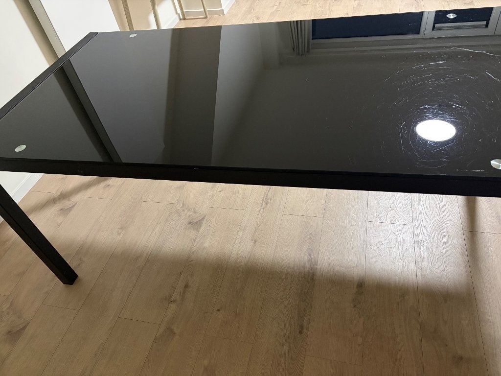 Zwarte glazen eettafel, Ophalen, Gebruikt, Rechthoekig
