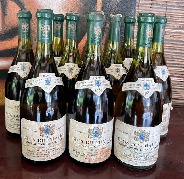 10 bouteilles Clos du Château Bourgogne Chardonnay 1983, Pleine, Vin blanc, Enlèvement, France