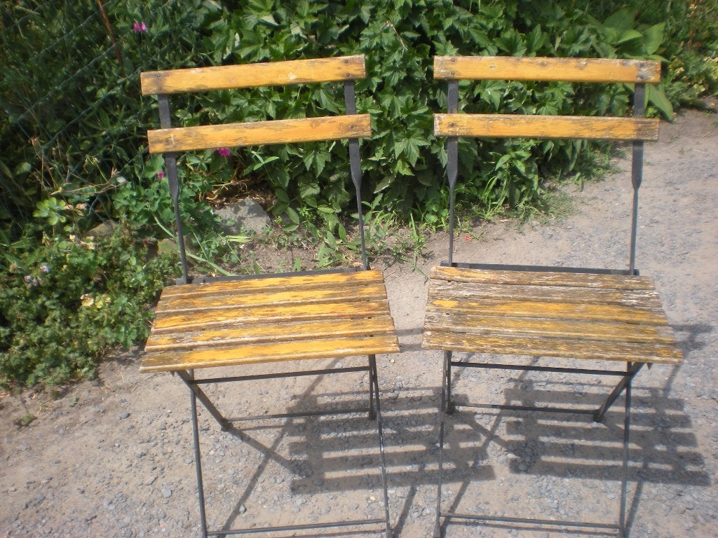 2 ijzer/houten tuinstoelen, Tuin en Terras, Tuinstoelen, Ophalen, Inklapbaar