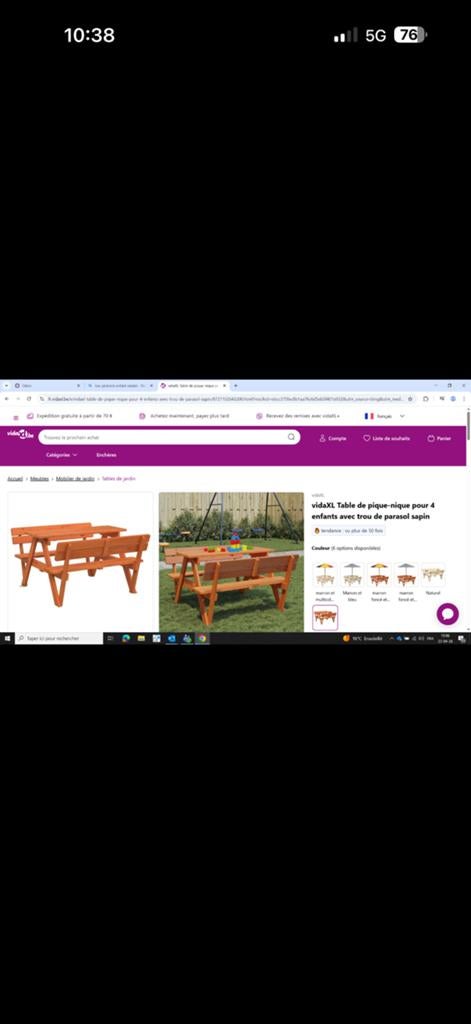 Banc avec table pique nique enfants neuf, Jardin & Terrasse, Enlèvement ou Envoi, Neuf, Bois