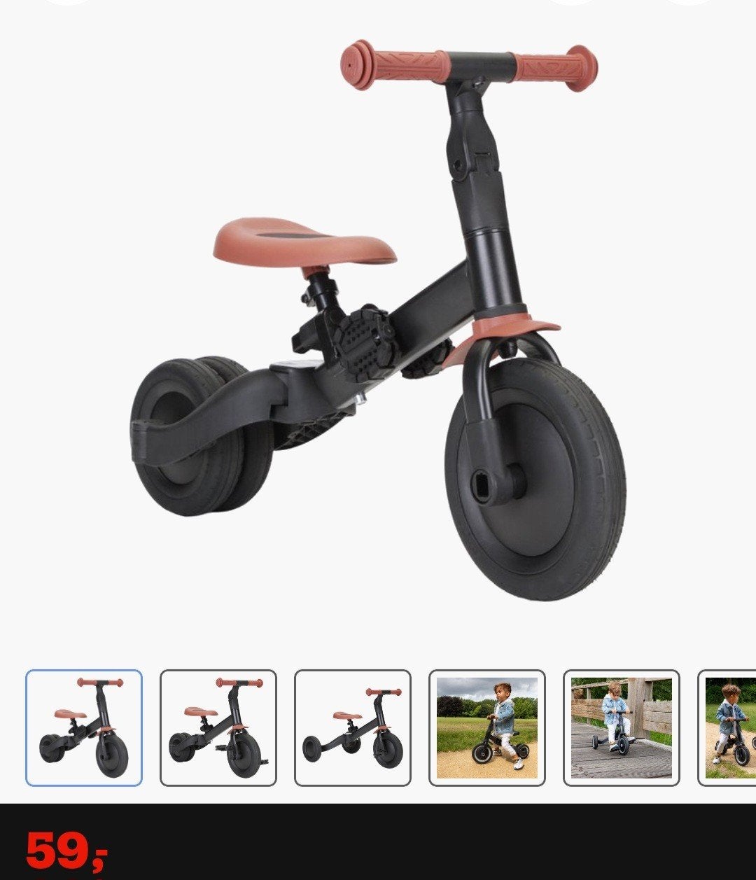 4 in1 driewieler - loopfiets zwart bruin. 1-5 jaar, Ophalen