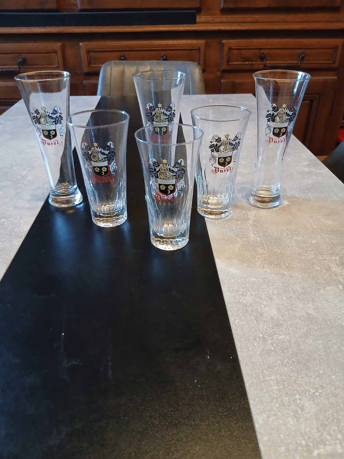 6 oude duvel moordgat glazen oud logo met krul., Verzamelen, Verzenden