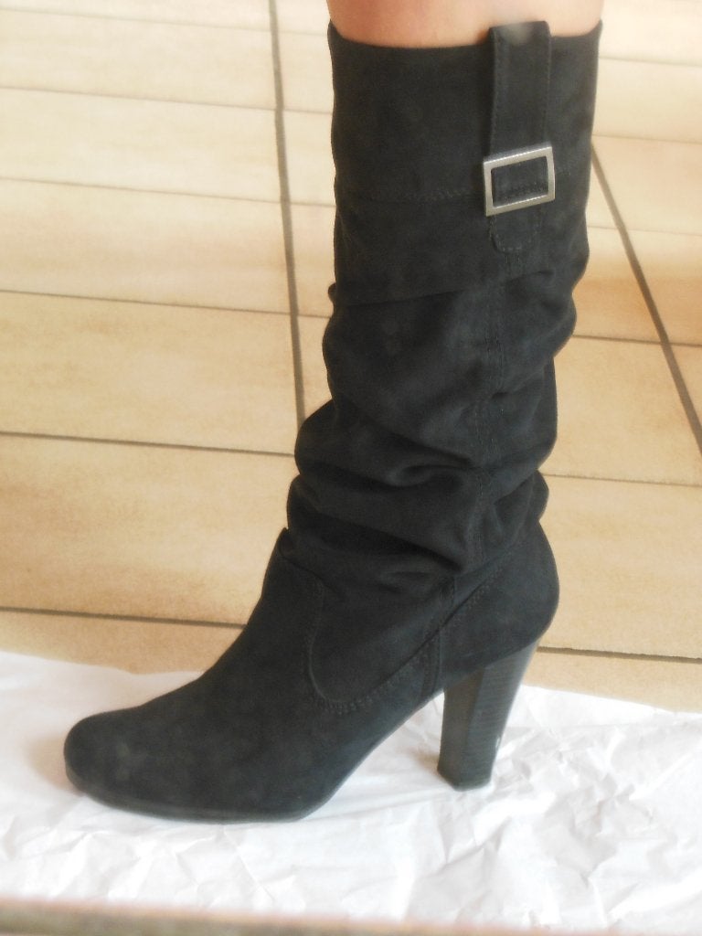 Suede laarzen, Hoge laarzen, Zwart, Ophalen of Verzenden, Gedragen