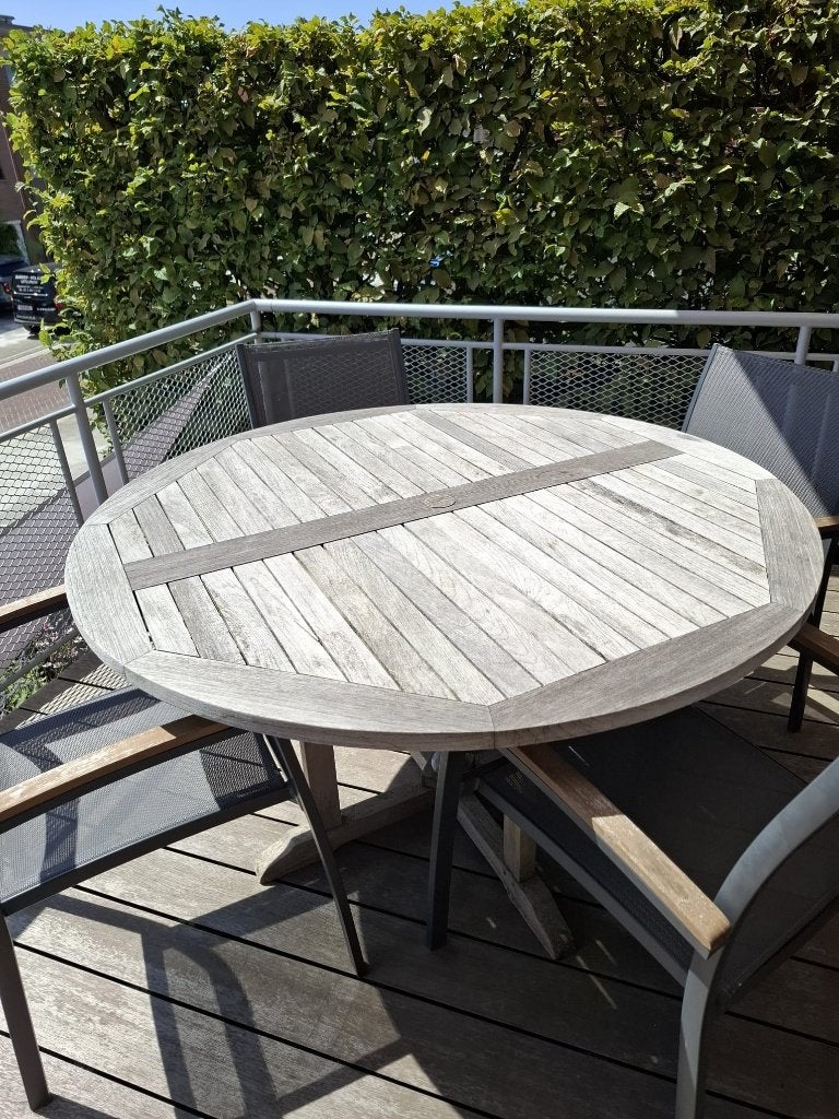 Teak tuintafel rond, Tuin en Terras, Ophalen, Gebruikt, Rond, Hout