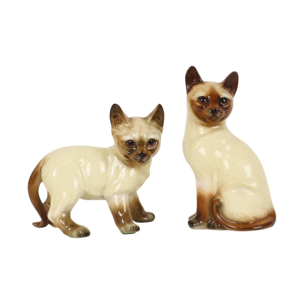 Koppel Beeldjes Siamese Kat Geglazuurd Keramiek Japan, Enlèvement ou Envoi, Utilisé, Animal