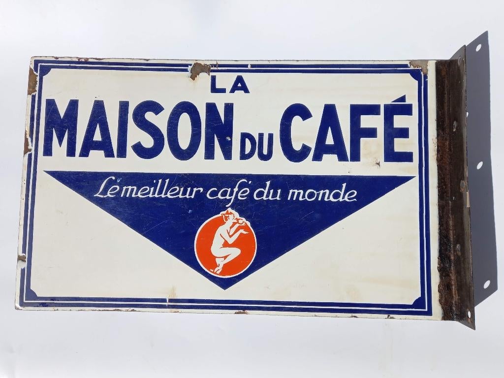 Emaille reclamebord La Maison du Café ca 1930, Verzamelen, Ophalen of Verzenden, Zo goed als nieuw, Reclamebord