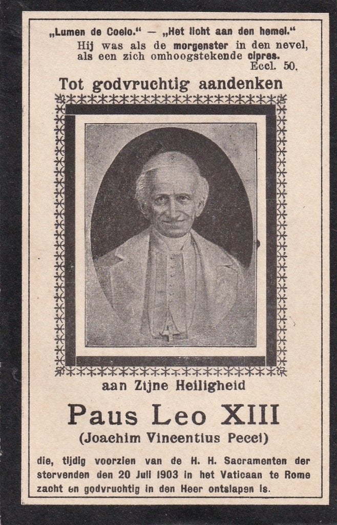 B P PAUS LEO XIII OVERLEDEN 1903, Ophalen of Verzenden, Bidprentje