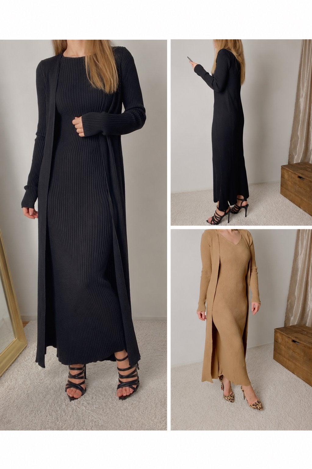 Lange geribbelde jurk met bijpassend vest, Kleding | Dames, Gelegenheidskleding, Ophalen of Verzenden, Zo goed als nieuw, Beige