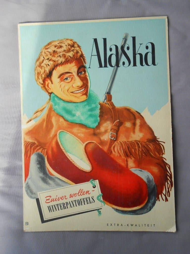 Panneau publicitaire Alaska : chaussons d'hiver en laine, Collections, Enlèvement ou Envoi, Comme neuf, Panneau publicitaire