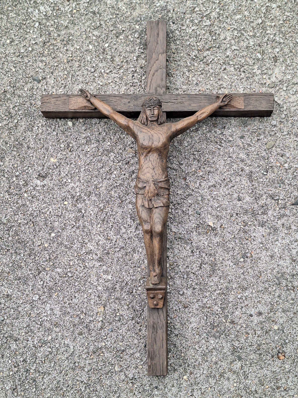 eikenhouten kruisbeeld met de hand gegraveerde heilige kunst, Ophalen of Verzenden