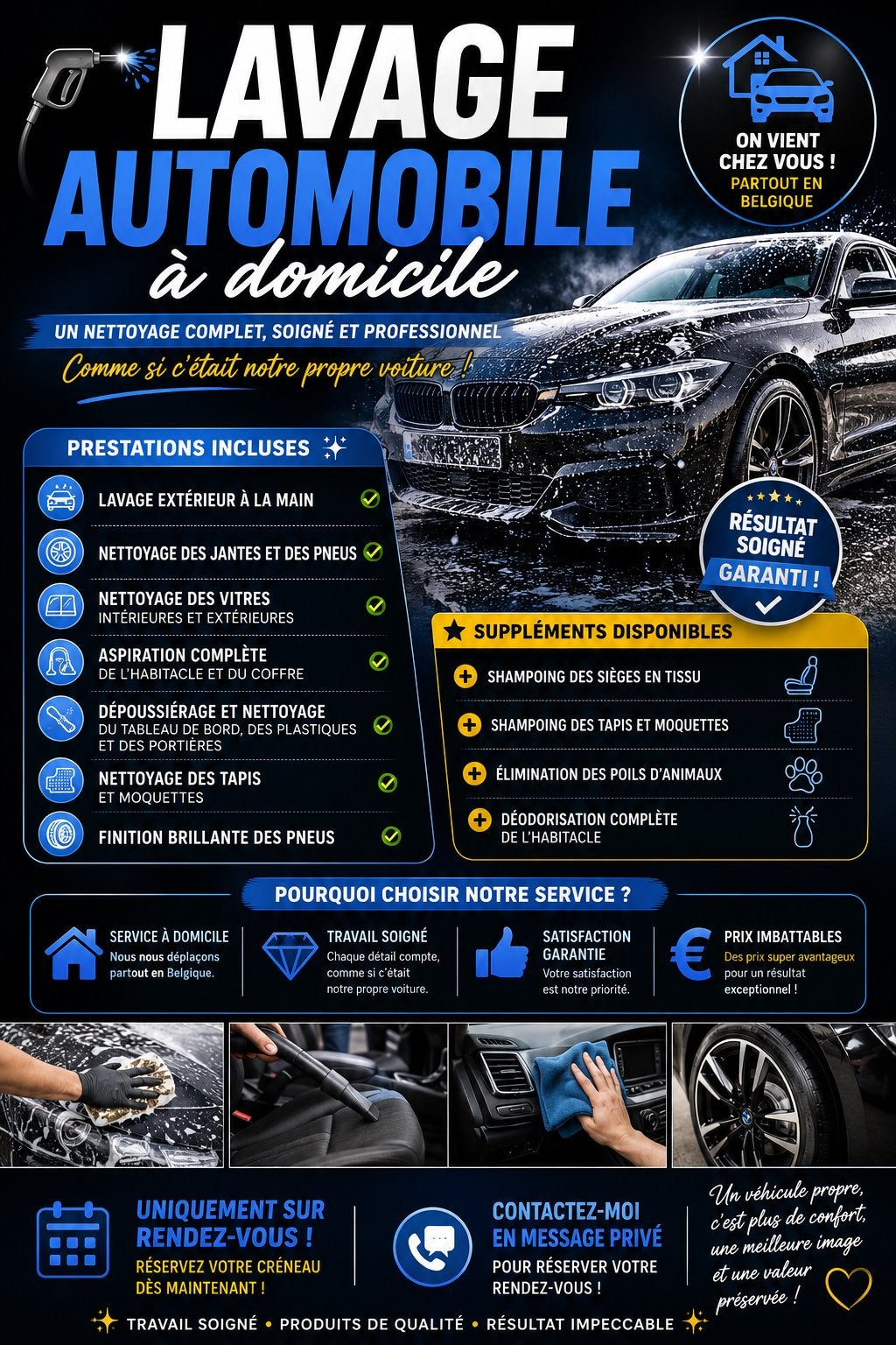 LAVAGE AUTOMOBILE À DOMICILE – PARTOUT EN BELGIQUE, Particulier, Achat