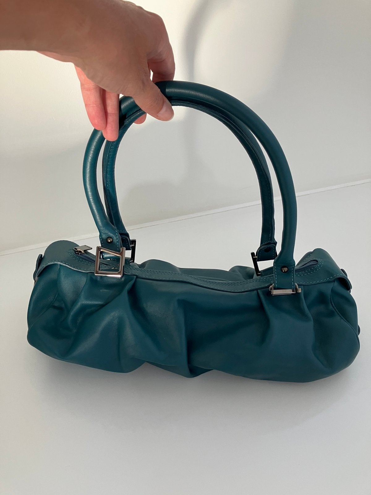 Petroleum groene vintage handtas Nathan Baume, Ophalen of Verzenden, Zo goed als nieuw, Blauw