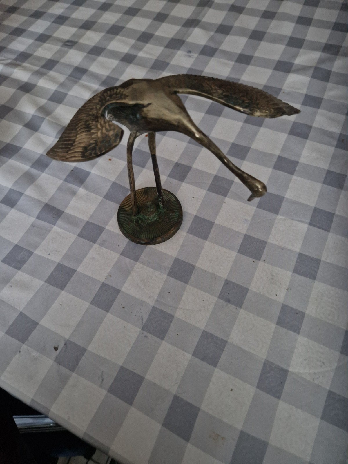 messing kraanvogel beeldje, Antiek en Kunst, Goud, 18 cm, Beeld, Ophalen of Verzenden