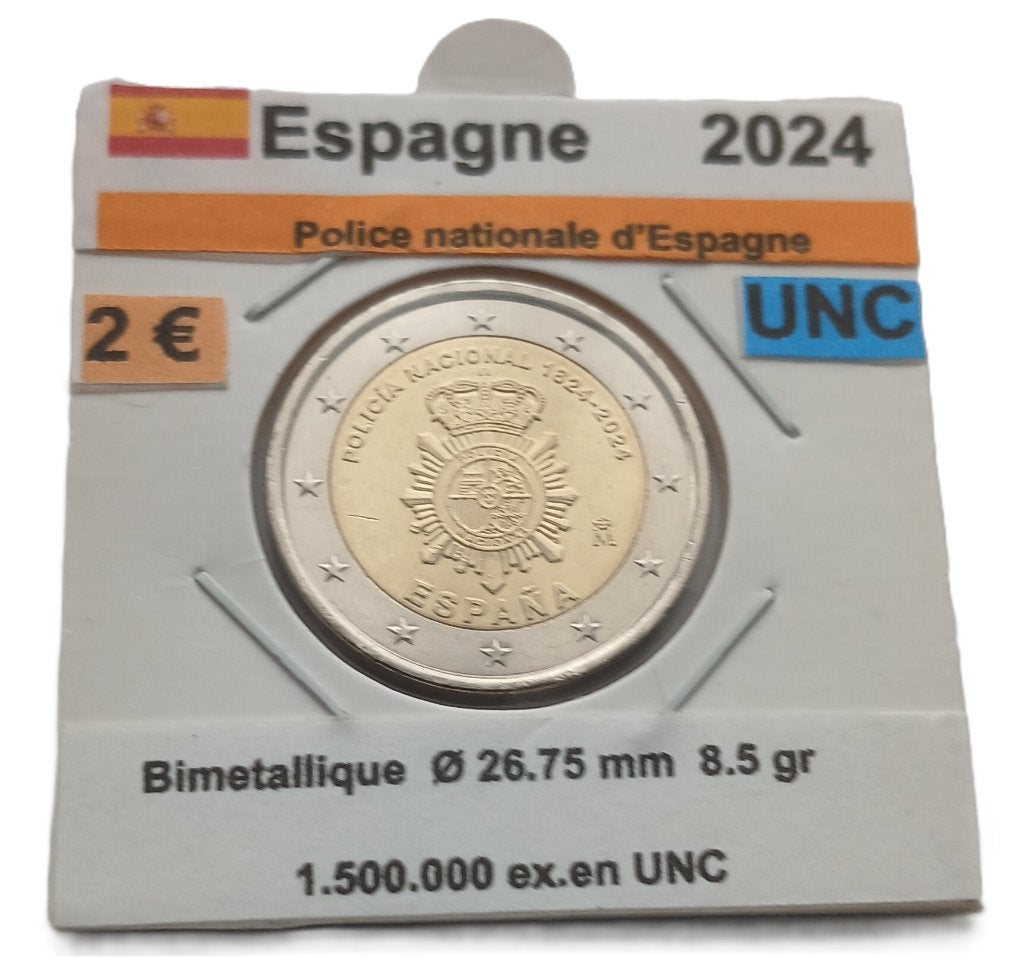ESPAGNE 2 euros Police nationale d'Espagne année 2024, Envoi, Espagne, 2 euros, Monnaie en vrac