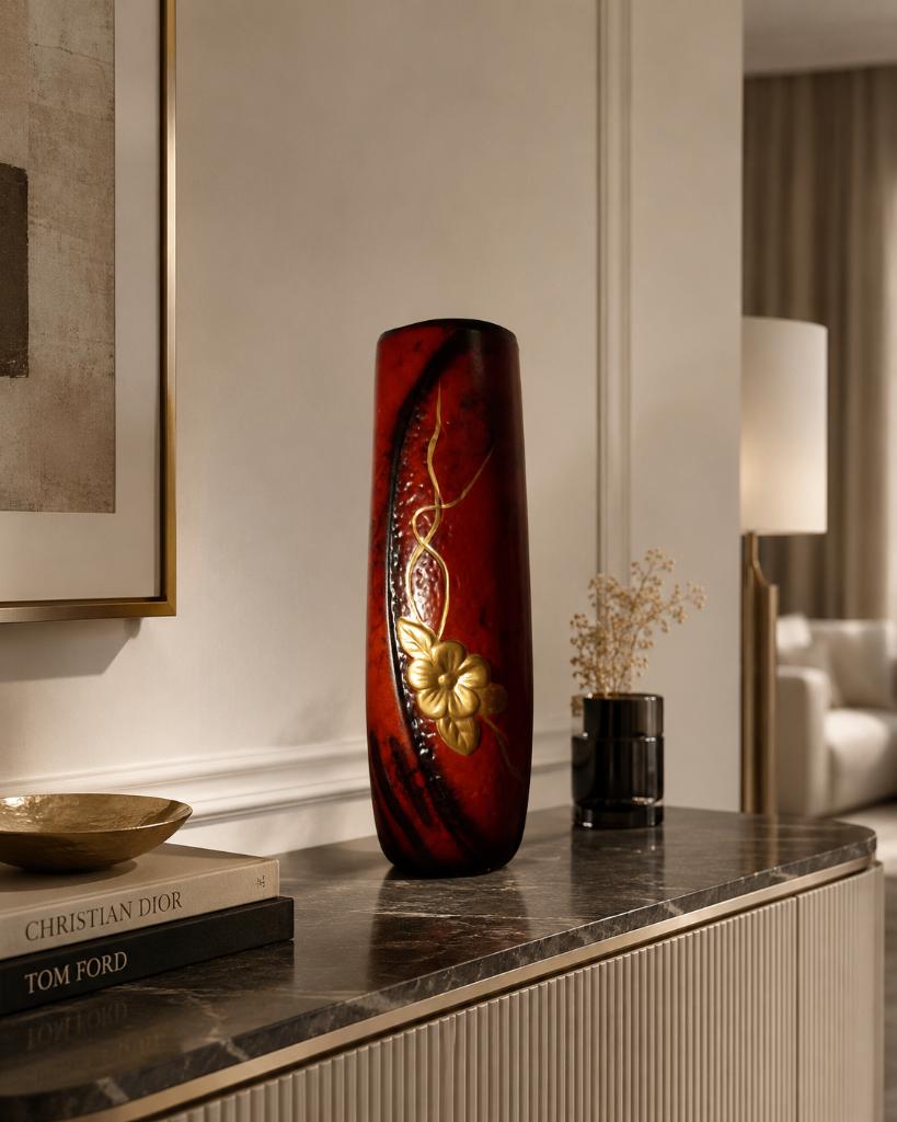 Grand vase rouge sang de bœuf or bat keramick Allemagne, Antiquités & Art, Enlèvement ou Envoi
