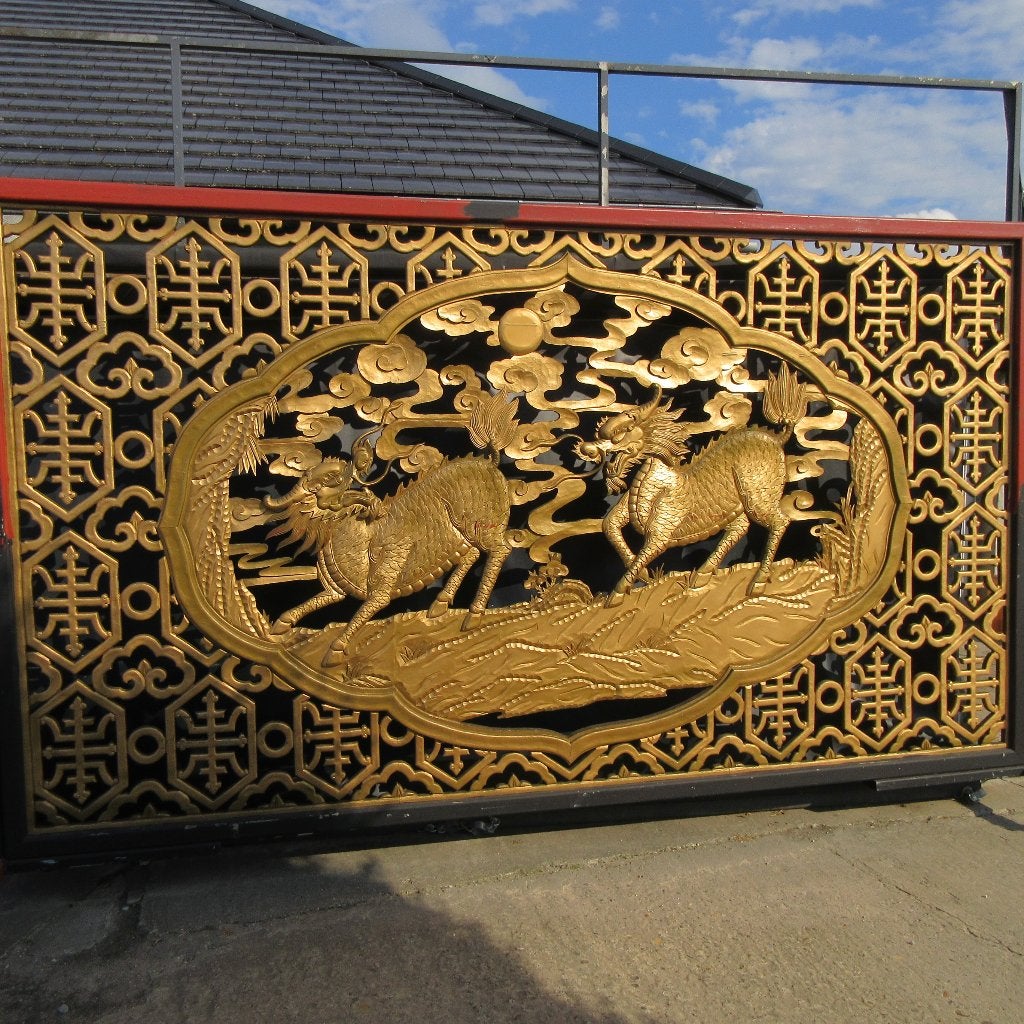 GROOT zwaar chinees houten scherm 2.15 hoog en 3.80 breed, Ophalen