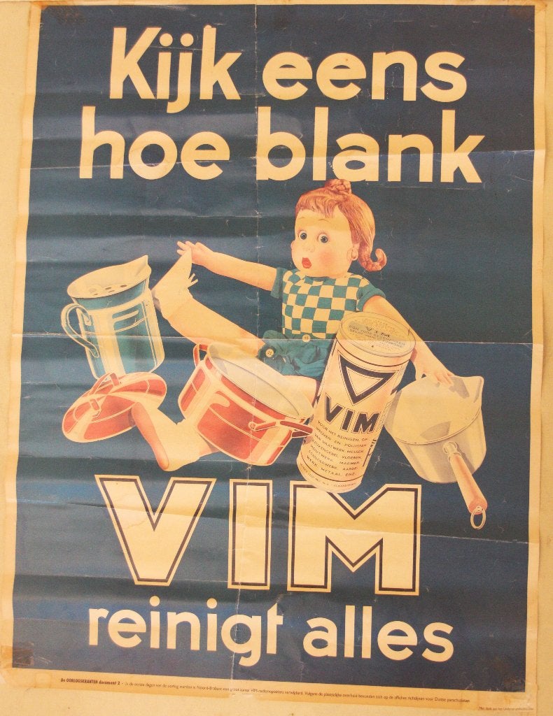 Vintage Poster Vim / Vim Reinigt Alles / Kijk Eens Hoe Blank, Verzamelen, Merken en Reclamevoorwerpen, Ophalen of Verzenden, Gebruikt