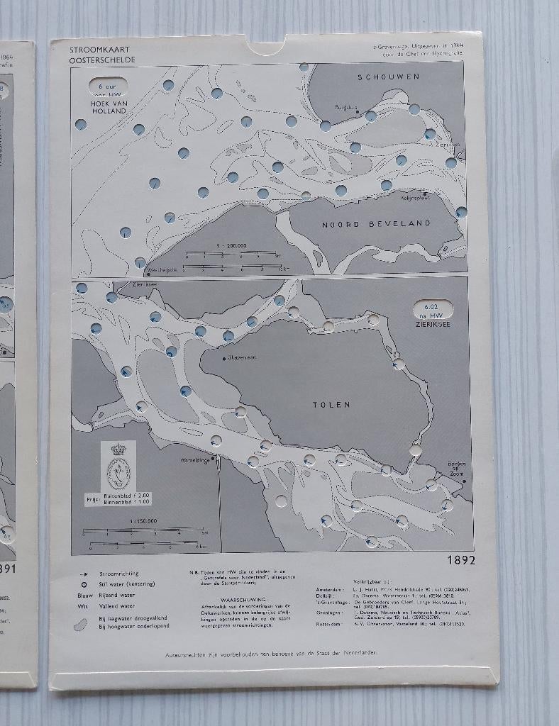 2 stroomkaarten Wester- en Oosterschelde - 1964, Verzamelen, Ophalen of Verzenden, Zo goed als nieuw, Gebruiksvoorwerp