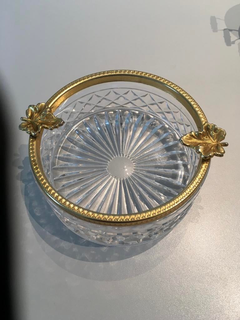 Vintage glazen asbak met messing rand, Huis en Inrichting, Ophalen, Gebruikt, Glas