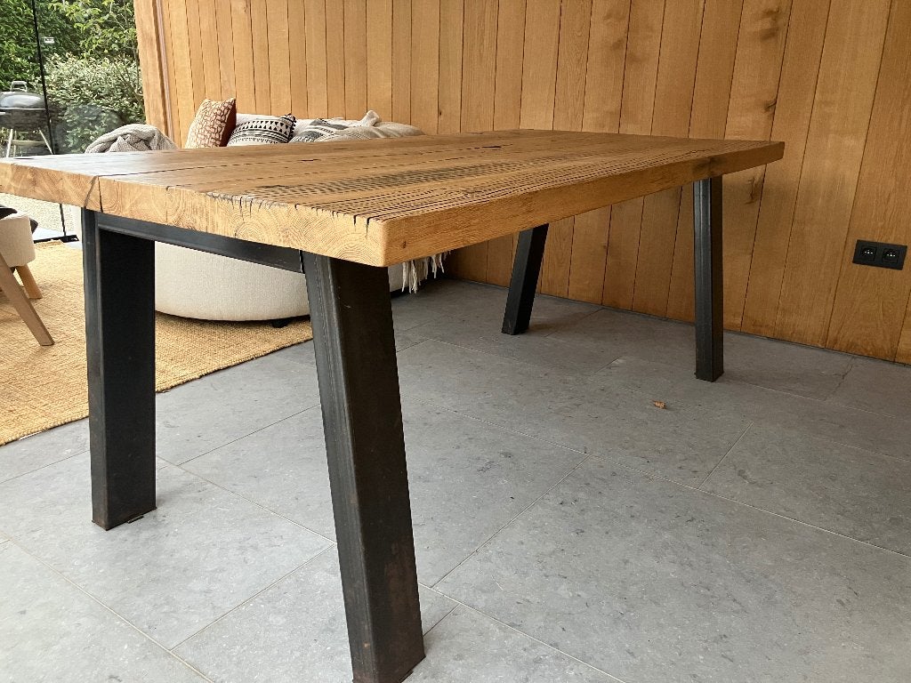 Oude eiken tafel, Ophalen, Gebruikt, 100 tot 150 cm, Eikenhout