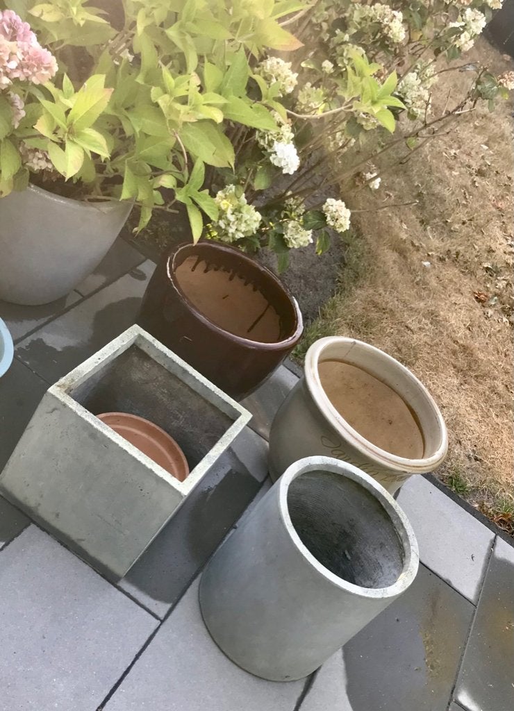 Set van 4 bloempotten (ook apart te koop) voor buiten, Steen, Gebruikt, Rond, Minder dan 40 cm