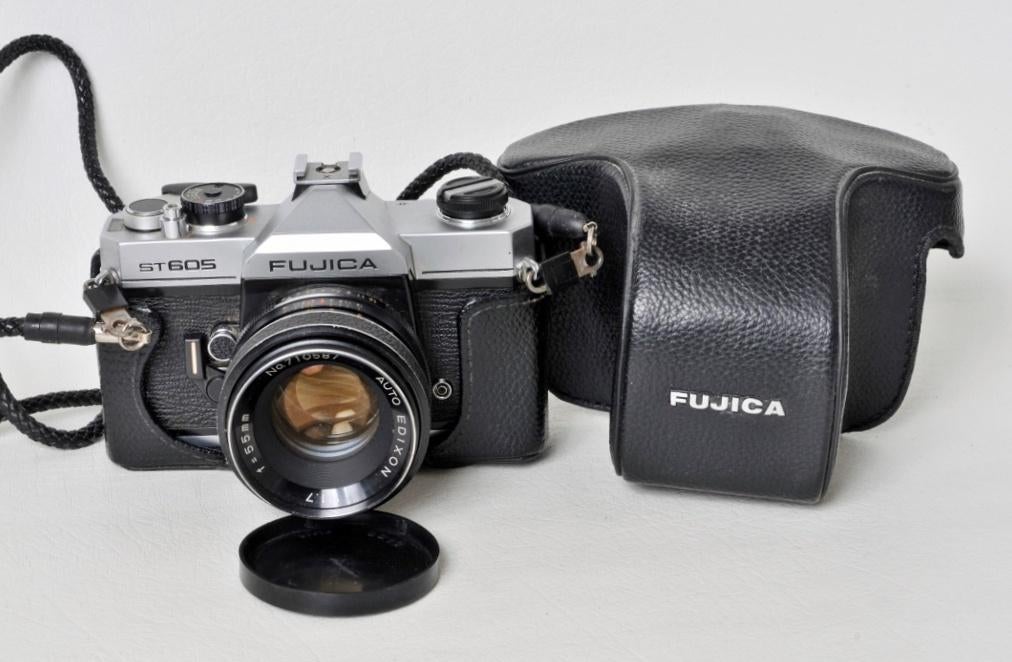 Fujica ST 605 + Edixon 55 mm 1,7 + leren tas., Ophalen of Verzenden, Gebruikt, Spiegelreflex, Fuji