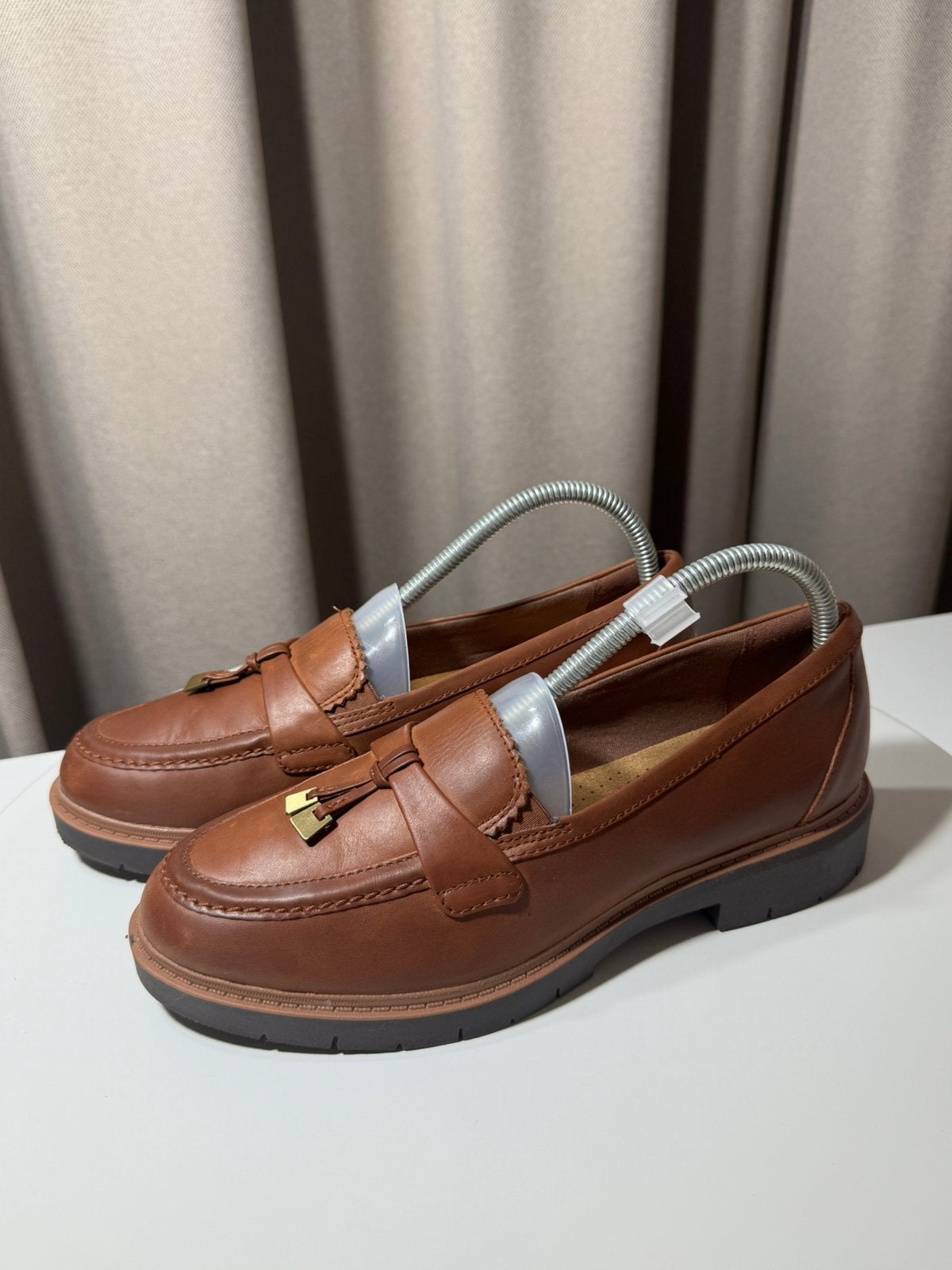 Clarks Collection Cognac leren instappers (1 keer gedragen), Ophalen, Overige kleuren, Espadrilles of Moccasins, Gedragen