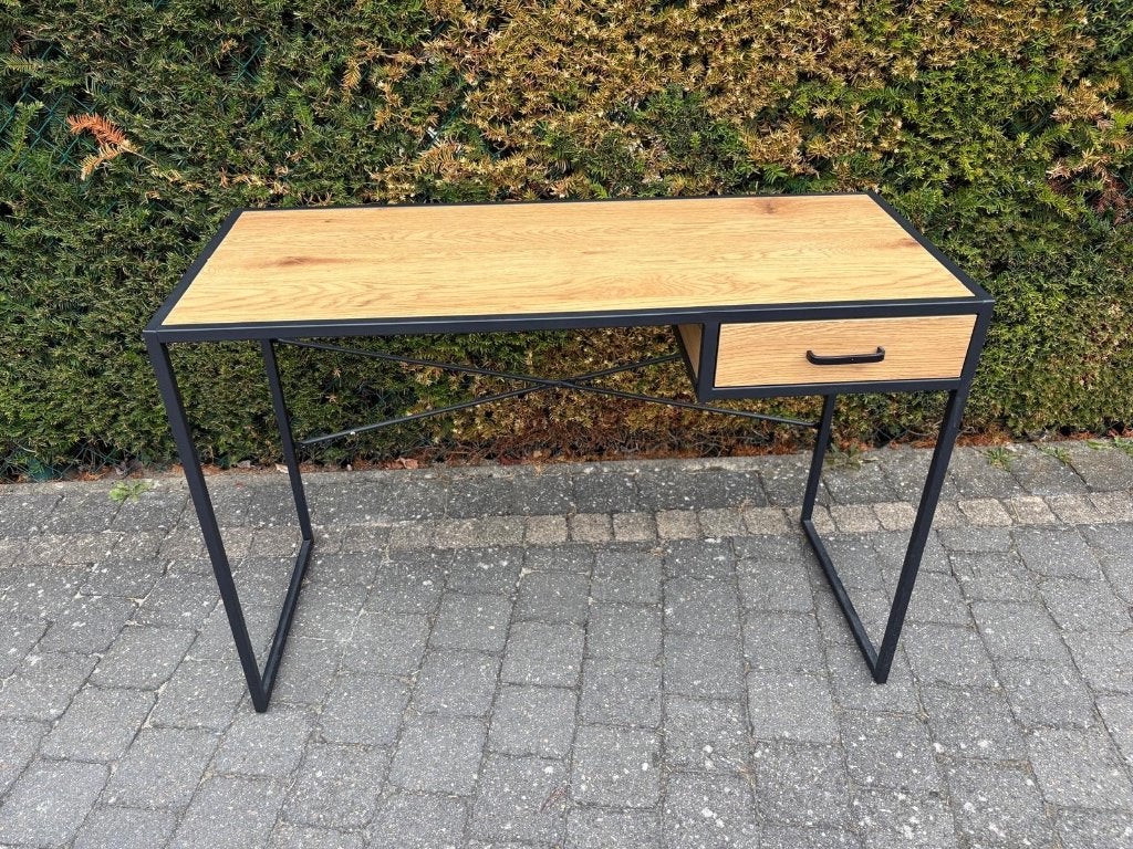 Industrieel bureau met lade - eikenlook & zwart metaal, Neuf, Bureau d'ordinateur, 110 cm, 45 cm