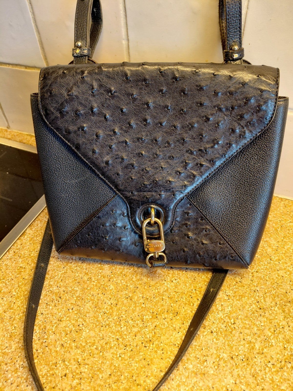 Delvaux grelon struisvogel z.g.n zwart, Ophalen of Verzenden, Zwart