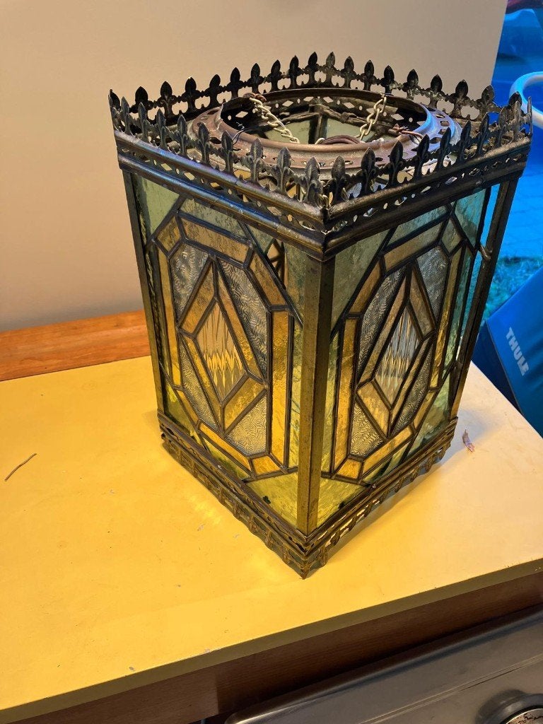 Glas-in-lood-lamp, Huis en Inrichting, Ophalen, Gebruikt, Overige fittingen, Klassiek - glas-in-lood