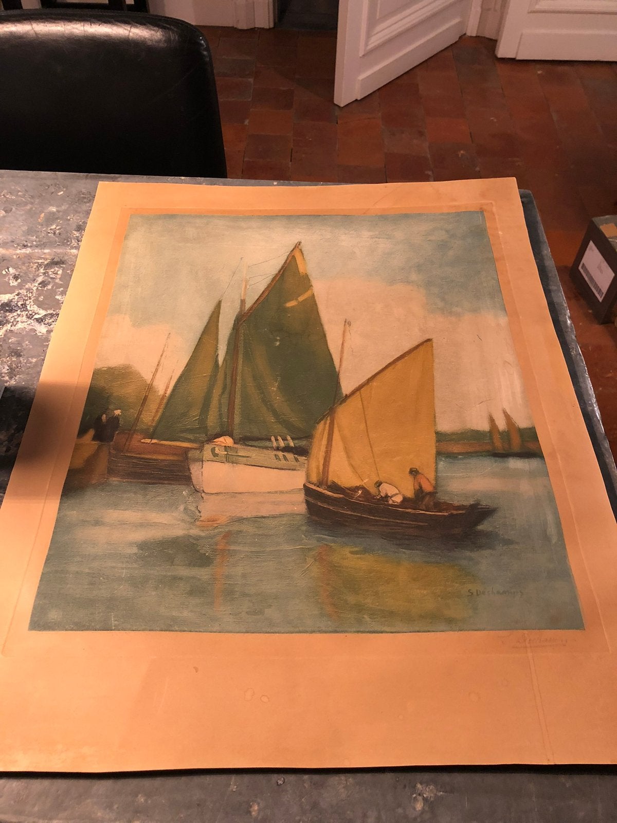 KUNST PRENT GLICÉE DESCAMPS BOTEN GROOT, Enlèvement ou Envoi, Signé, Papier
