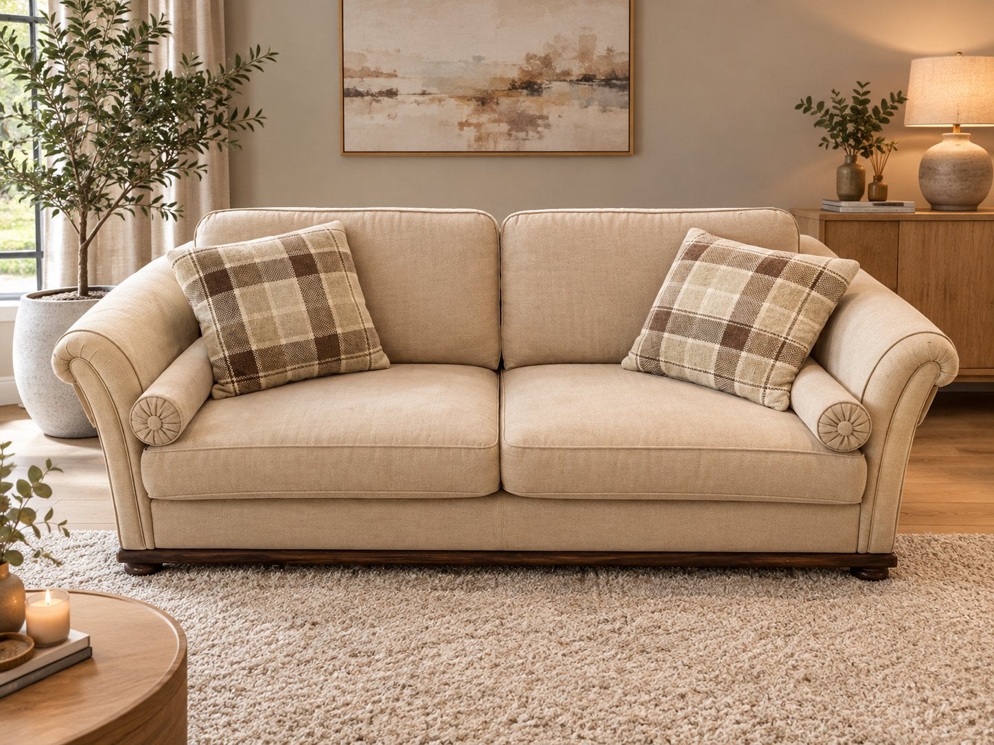 Stoffen zetel taupe kleur, Ophalen, Gebruikt