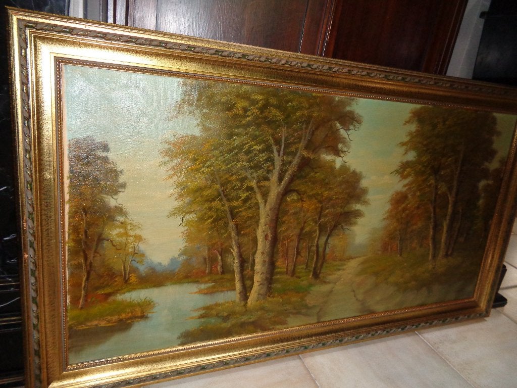 *Très grande belle peinture signée avec un cadre magnifique, Antiquités & Art, Enlèvement, Cadre spécial, Toile