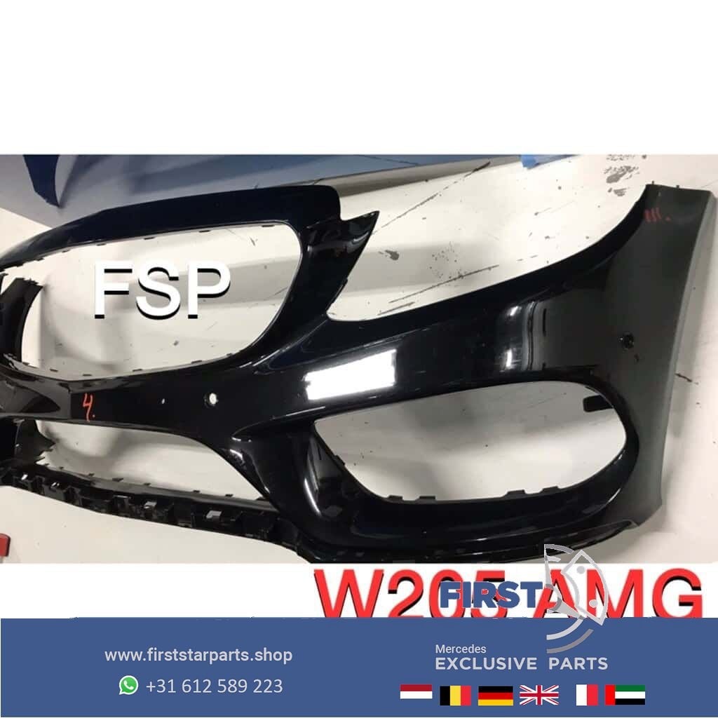 W205 AMG Voorbumper zwart Mercedes C Klasse 2014-2019 origin, Gebruikt, -, Voor, Ophalen of Verzenden