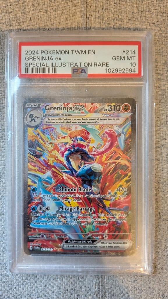 Greninja Ex 214 PSA 10 Pokemon Twilight Masquerade, Ophalen of Verzenden, Zo goed als nieuw, Losse kaart, Foil