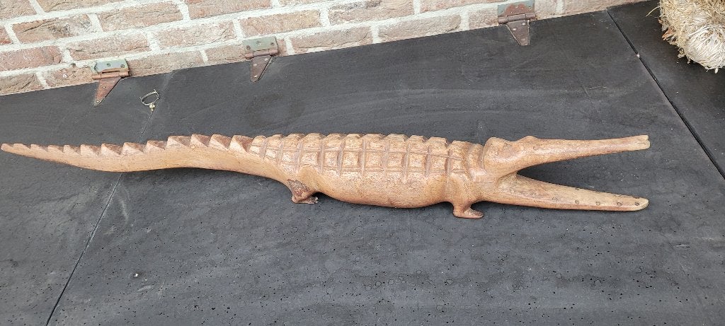 grote, 1 meter, zware houten krokodil (14iv287), Ophalen of Verzenden