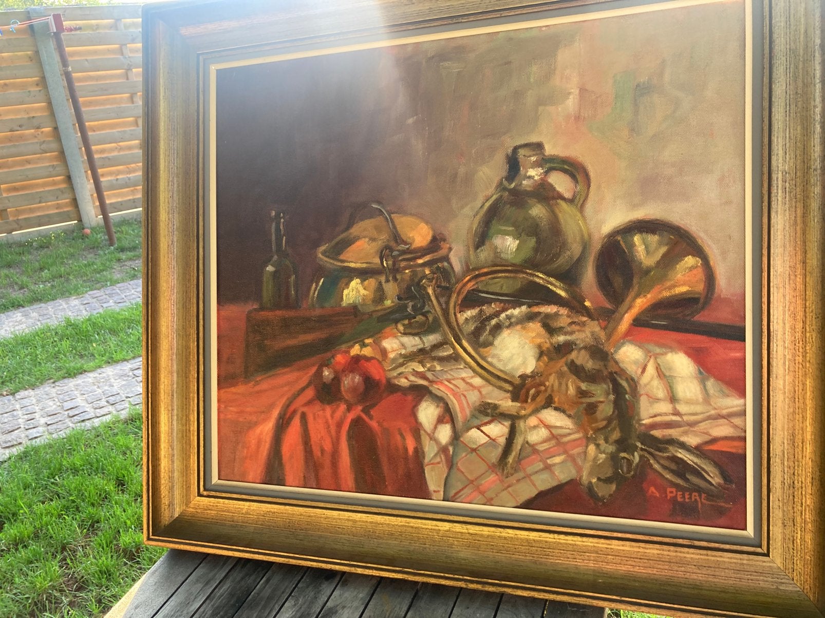 2 grote olieverfschilderijen  – warme kleuren – mooie kaders, Ophalen, Klassiek, Gesigneerd