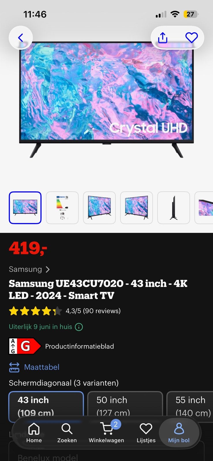 Téléviseur Samsung, LED, Enlèvement, Utilisé, Samsung