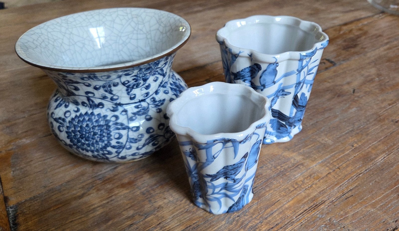3 pots décoratifs bleus et blancs, Maison & Meubles, Accessoires pour la Maison | Vases, Enlèvement ou Envoi, Bleu