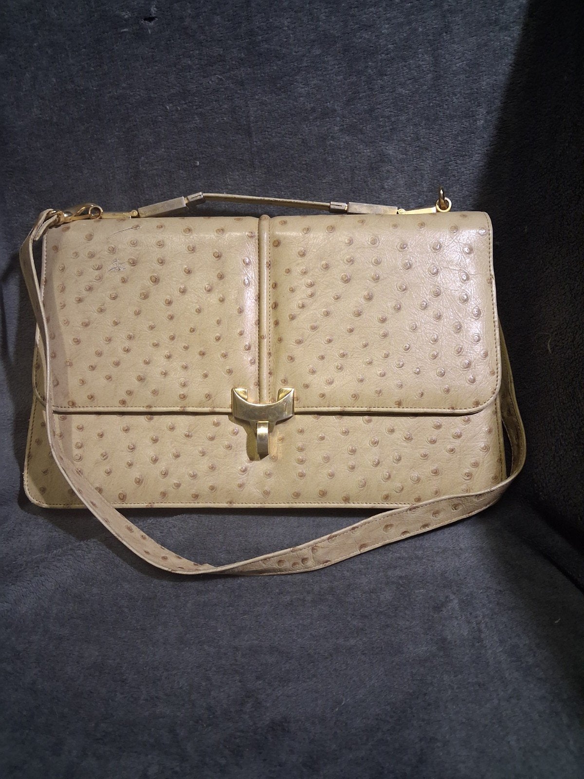 Vintage handtas  beige/ivoor  struisvogelmotief, Handtassen en Accessoires, Tassen | Damestassen, Ophalen, Beige, Handtas