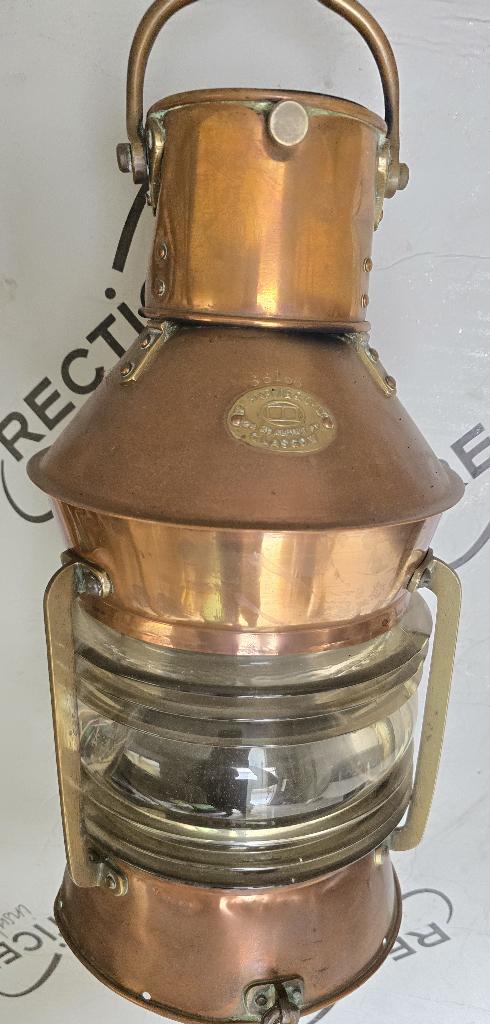Antieke koperen scheepslamp, olielamp, ankerlicht. H +-50 cm, Verzamelen, Ophalen, Gebruikt, Overige typen