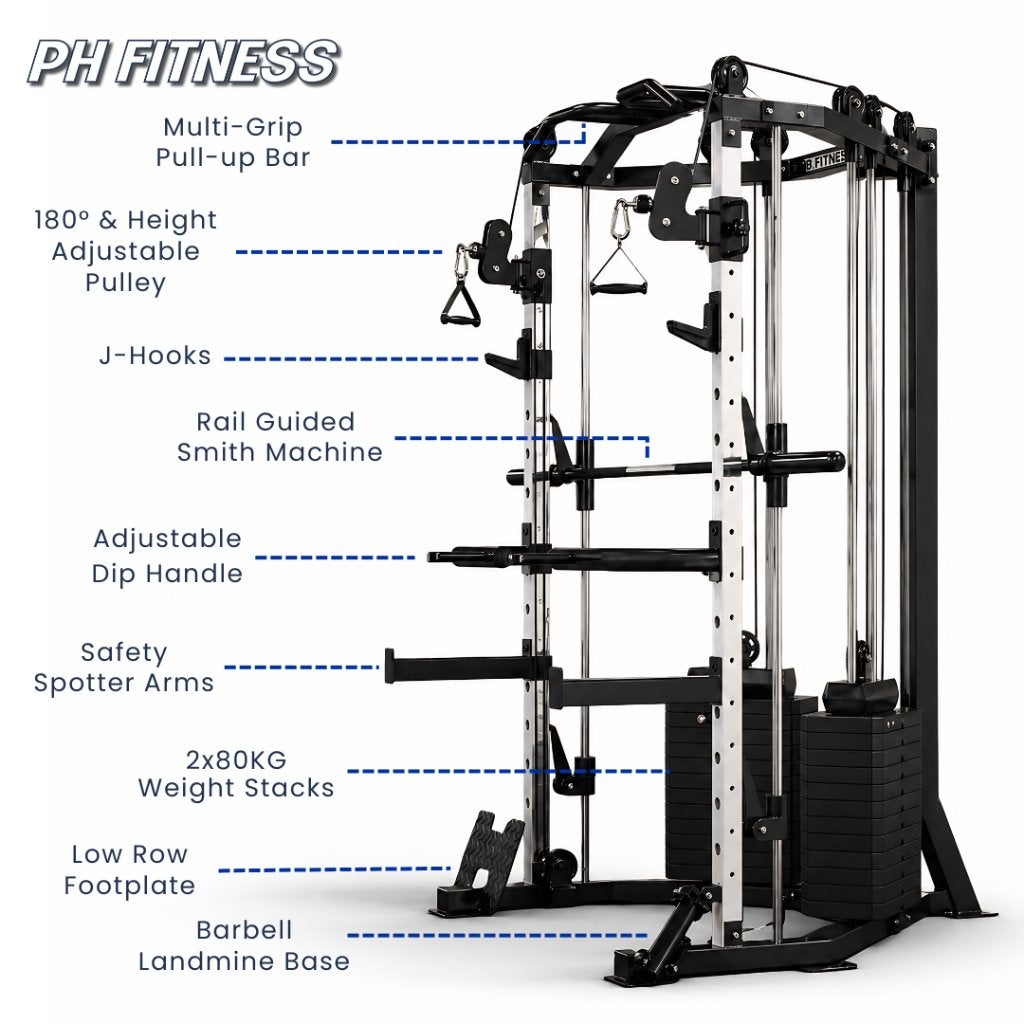 Corner Cable Crossover Smith Machine - 160KG Weight Stack, Enlèvement ou Envoi, Neuf, Bras, Plaques d'haltères