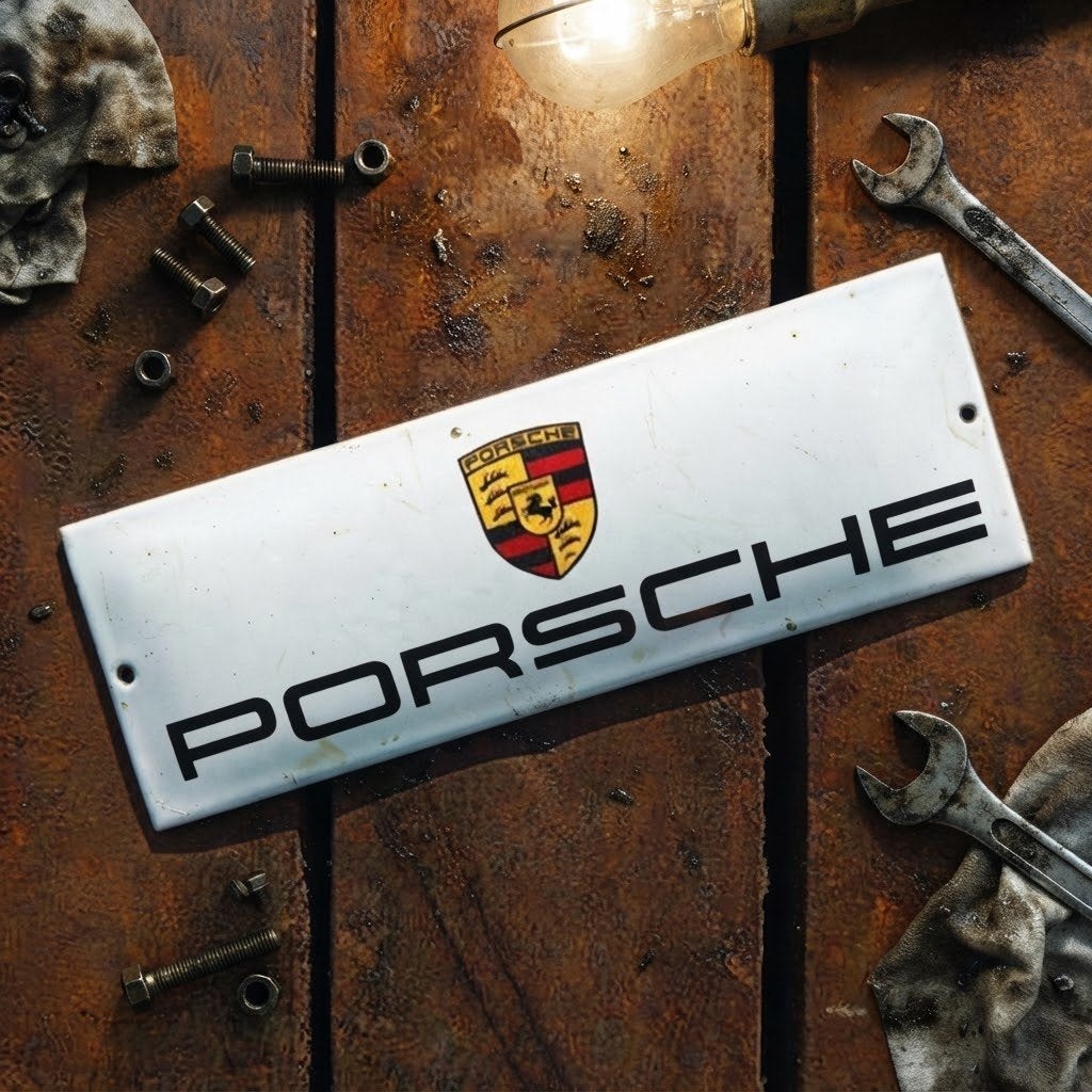 Emaille Reclamebord PORSCHE Dealer Garage Vintage Racing Oud, Verzenden, Gebruikt, Reclamebord