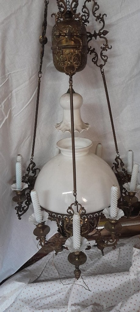 Witte luster Lampe Belge, Antiek en Kunst, Ophalen