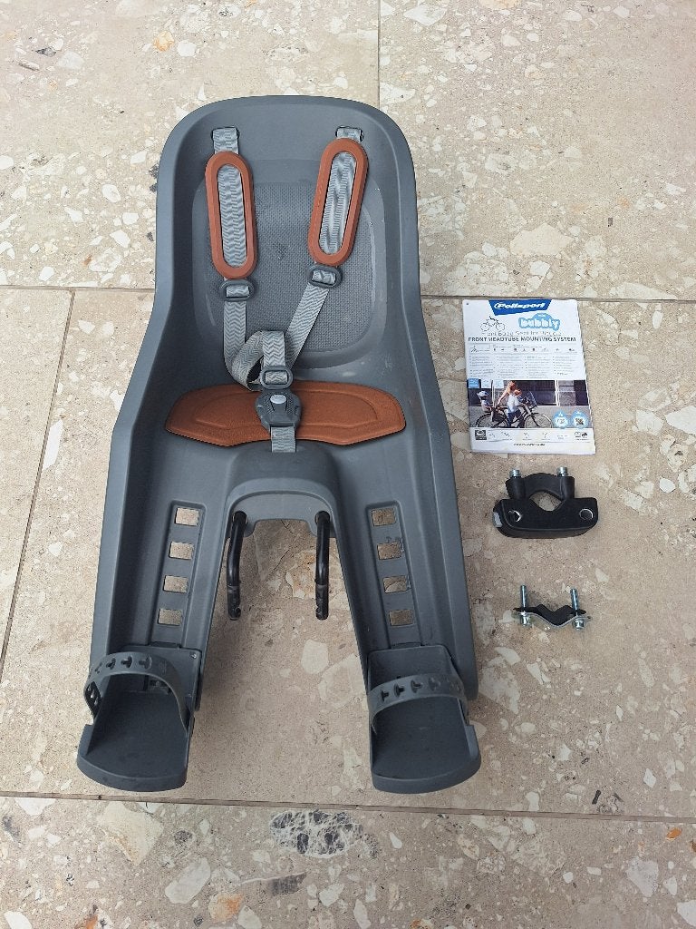 Fietsstoeltje, Fietsen en Brommers, Fietsaccessoires | Fietsstoeltjes, Gebruikt, Voorzitje, 9 t/m 18 kg, Voetsteuntjes, Ophalen of Verzenden